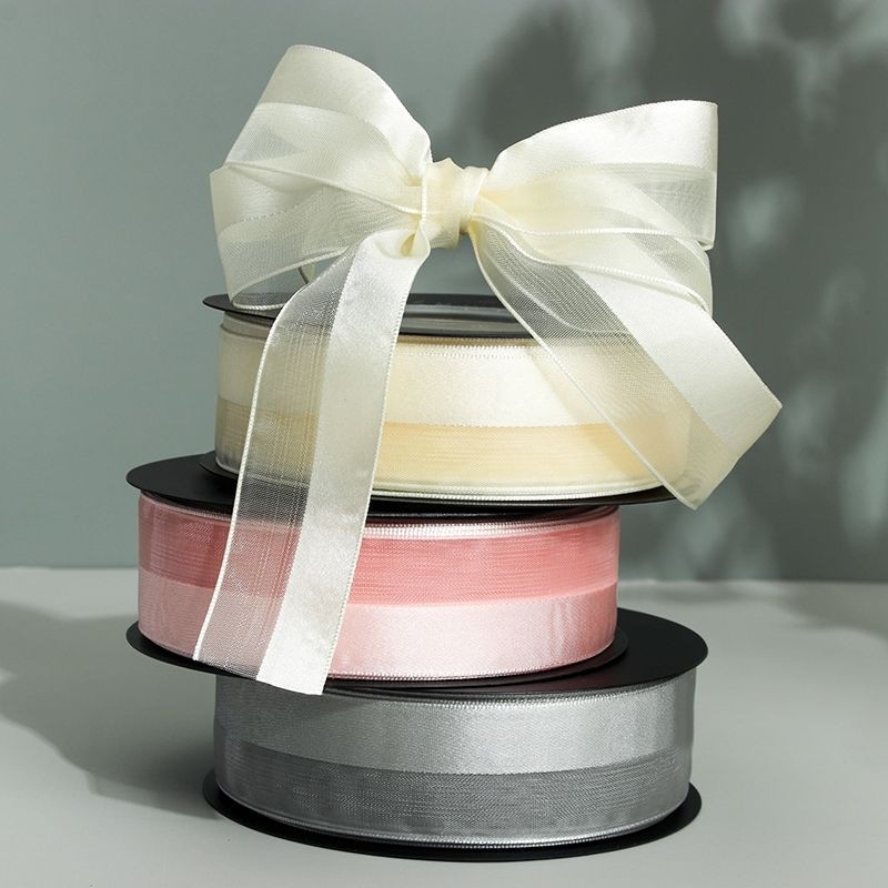 ( Cắt lẻ m)Ruy băng nửa voan bo viền hàn quốc bản rộng 2,5m cuộn lẻ 10m