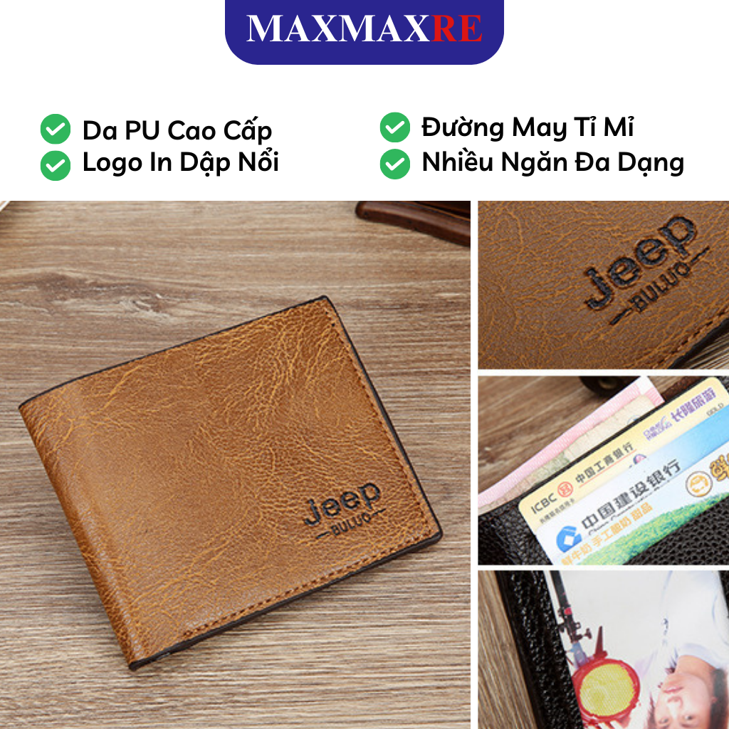 Ví nam bóp nam thương hiệu Jeep ngắn da mềm nhỏ gọn nhiều ngăn đựng thẻ, giấy tờ, CCCD, ...