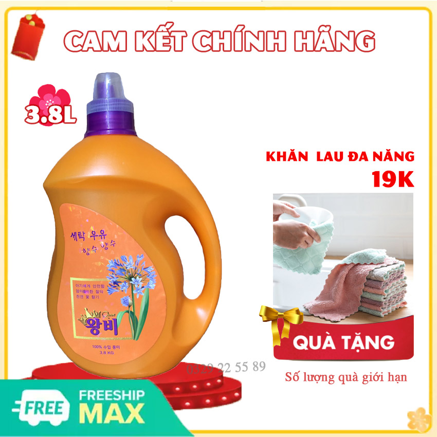 [QUEEN MÀU VÀNG] Nước Giặt Quần Áo Nữ Hoàng Queen 3.8L- Tẩy nhanh vết bẩn, Mềm Vải, Thơm Lâu, Không Kích Ứng Da Kể Cả Da Em Bé