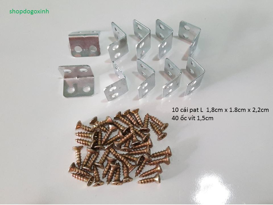 Bộ 10 pát l 2cm kèm theo 40 ốc vít 1,5cm.
