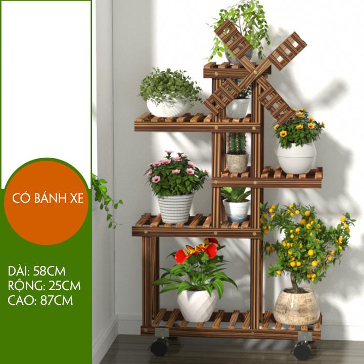 Kệ gỗ để cây cảnh 5 tầng, kèm bánh xe di chuyển đa năng - giá để cây cảnh 5 tầng