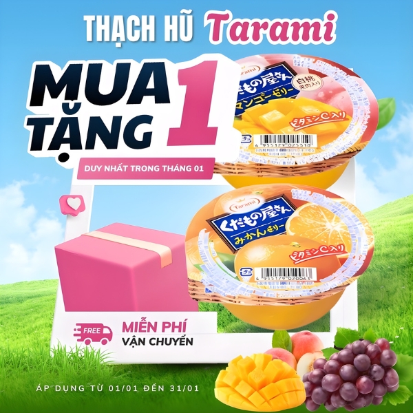 Thạch Hũ Trái Cây Tươi Tarami Nhật Bản Hũ Lớn 230g – Nhiều Vị Trái Cây Thơm Ngon, Thanh Mát, Giàu Vitamin