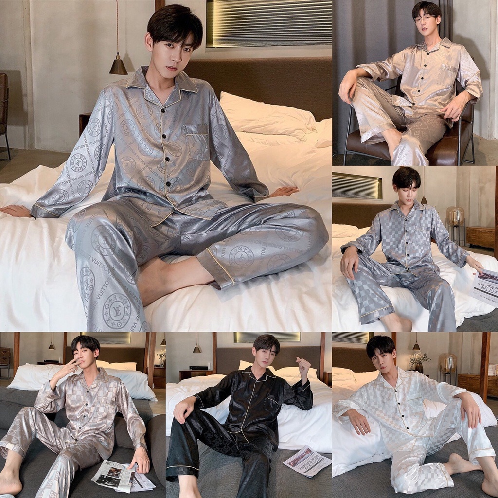 Bộ ngủ lụa Pyjama nam màu trơn - Đồ mặc nhà nam sang chảnh.
