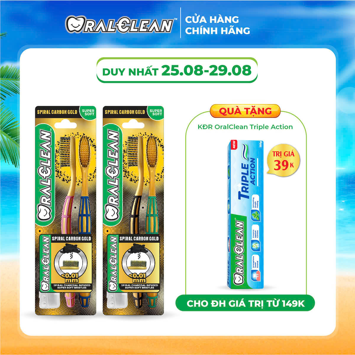 Bộ 4 bàn chải đánh răng siêu mềm OralClean Spiral Carbon Gold Super Soft