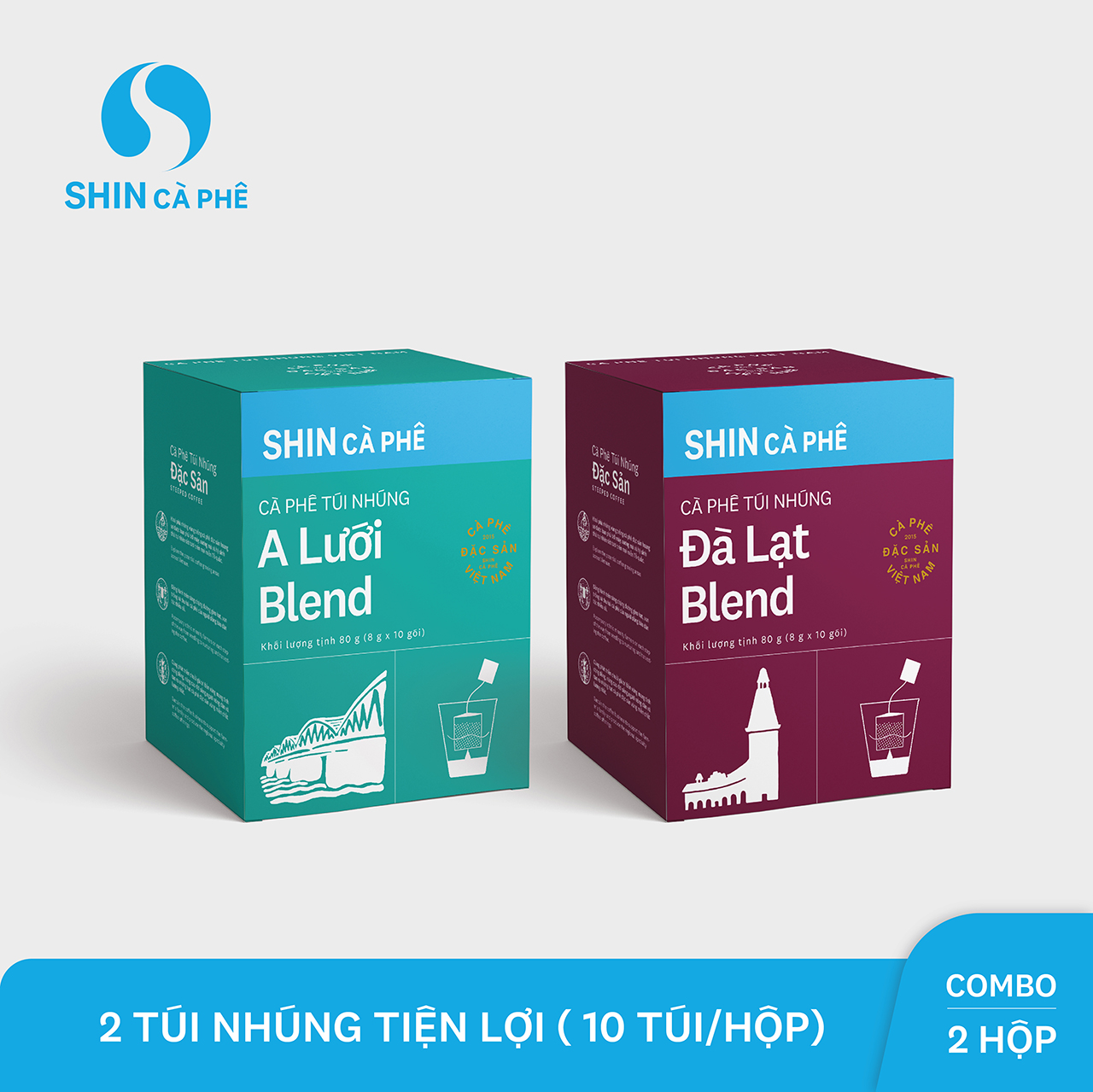 SHIN Cà Phê - Combo túi nhúng A Lưới và Đà lạt - Hộp 10 gói