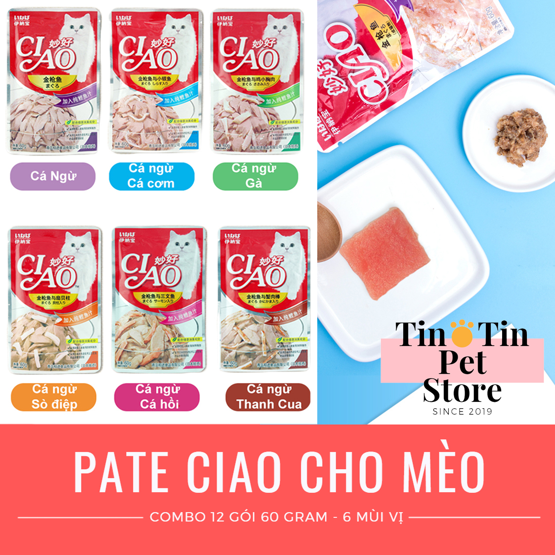 Pate Cho Mèo Ciao Inaba Cho Mèo Hộp 12 Gói 65 gram 06 Mùi Vị -#Tintin Pet Store