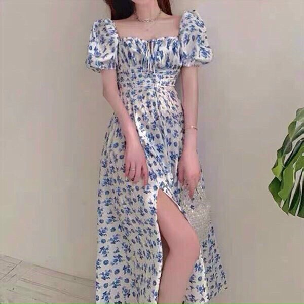 Thời trang mùa hè đầm maxi hoa nhí xẻ tà siêu đẹp