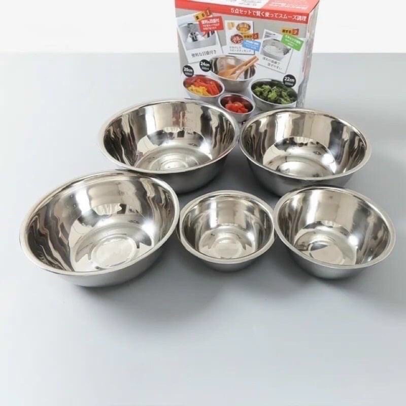 Bộ thau inox 5 món cao cấp đa năng - bộ thau 5 món inox 304 cao cấp sáng bóng sang trọng