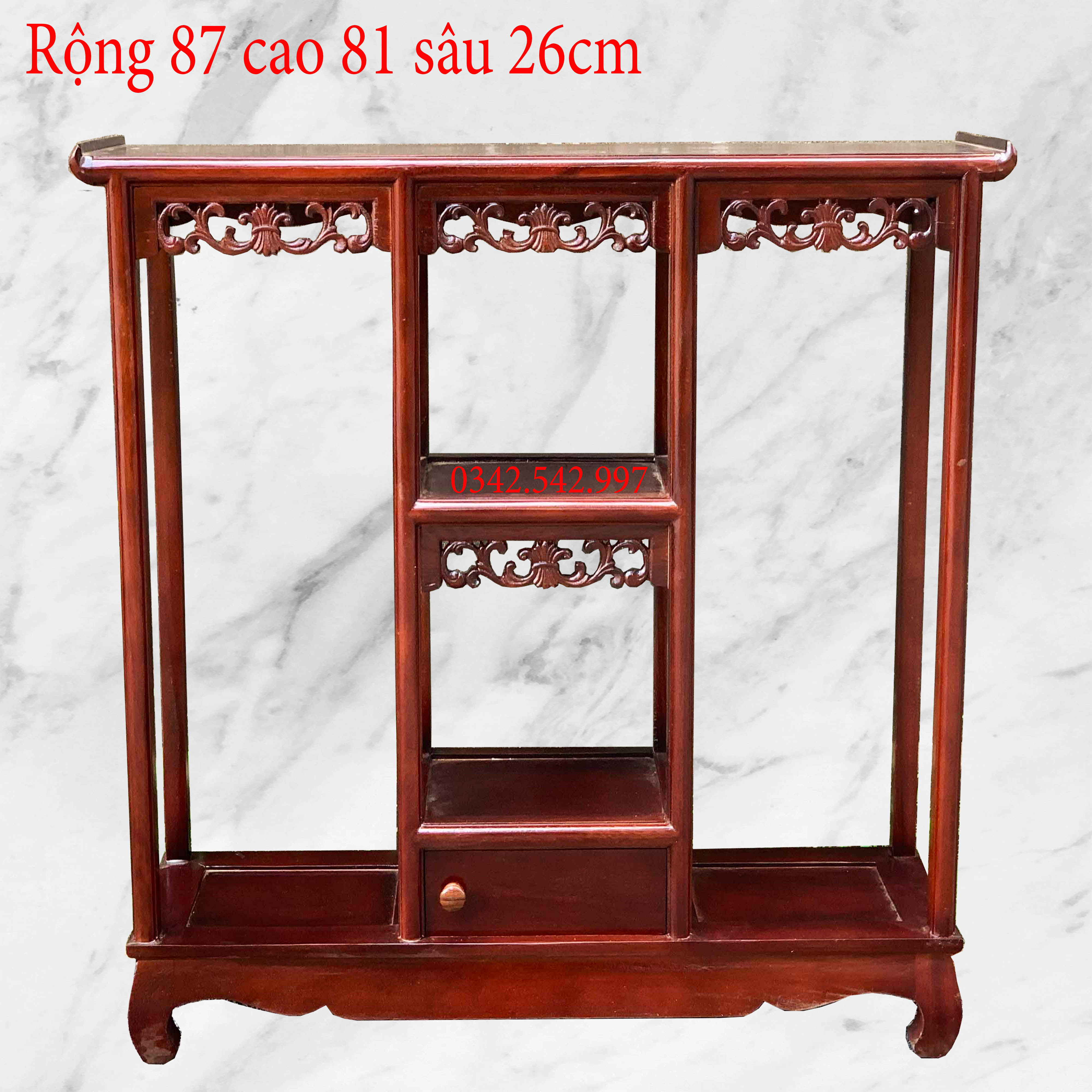 Kệ tam sơn mặt phẳng bày đồ gỗ lim giá rẻ cao 81x87 sâu 26cm