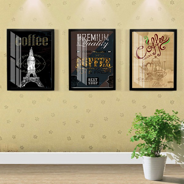 bộ 3 tấm tranh dán tường trang trí quán cafe trà sữa trà tranh giá rẻ đẹp in theo kích thước yêu cầu  atk