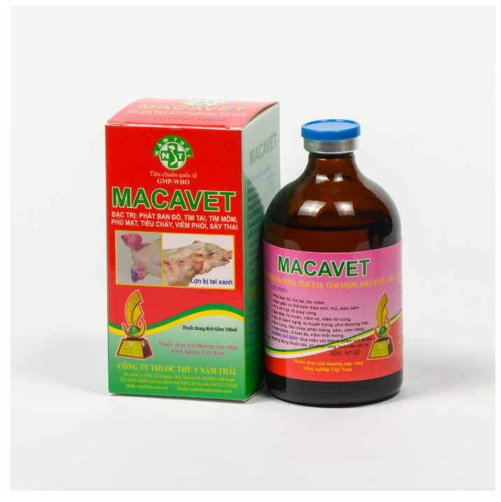 NĂM THÁI MACAVET 100ml  phát ban đỏ, tím tai, tím mõm, phù mắt, tiêu chảy, viêm phổi, sảy thai, tai xanh, phó thương hàn, tụ huyết trùng, xoắn khuẩn, suyễn