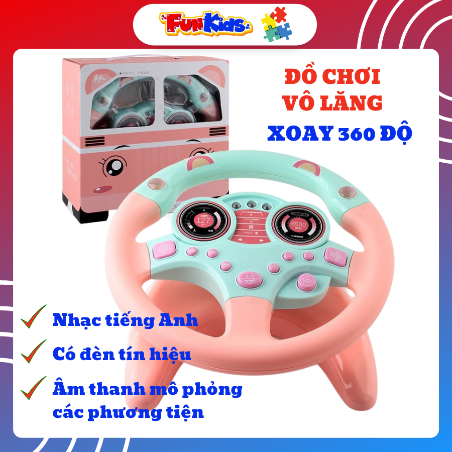 Đồ chơi trẻ em bộ vô lăng màu hồng cho bé gái có hiệu ứng âm thanh ánh sáng xoay 360 độ gắn lên ô tô và mặt phẳng cho trẻ từ 1 đến 5 tuổi
