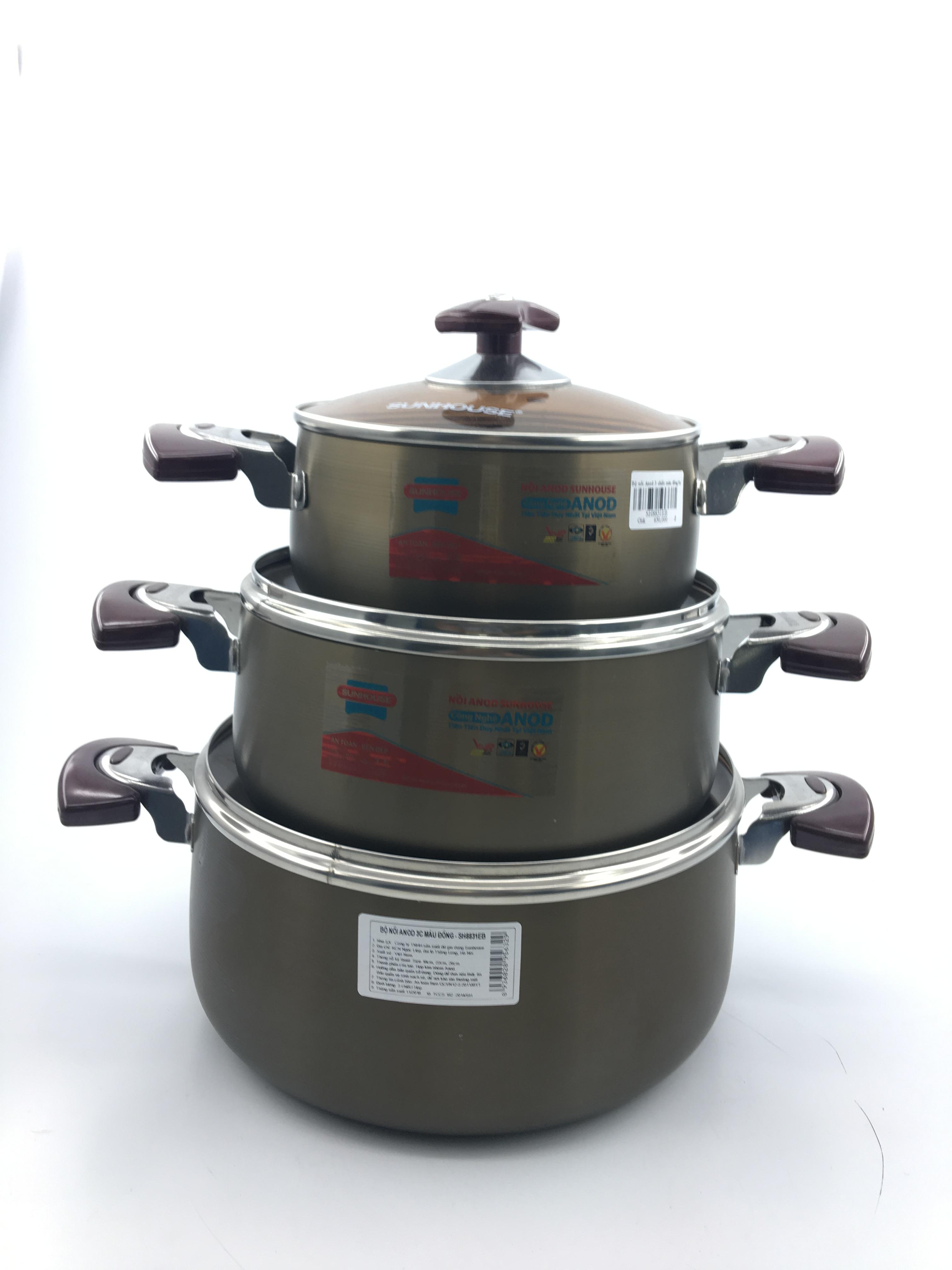 Bộ nồi anod 3 chiếc màu đồng sunhouse sh8831eb
