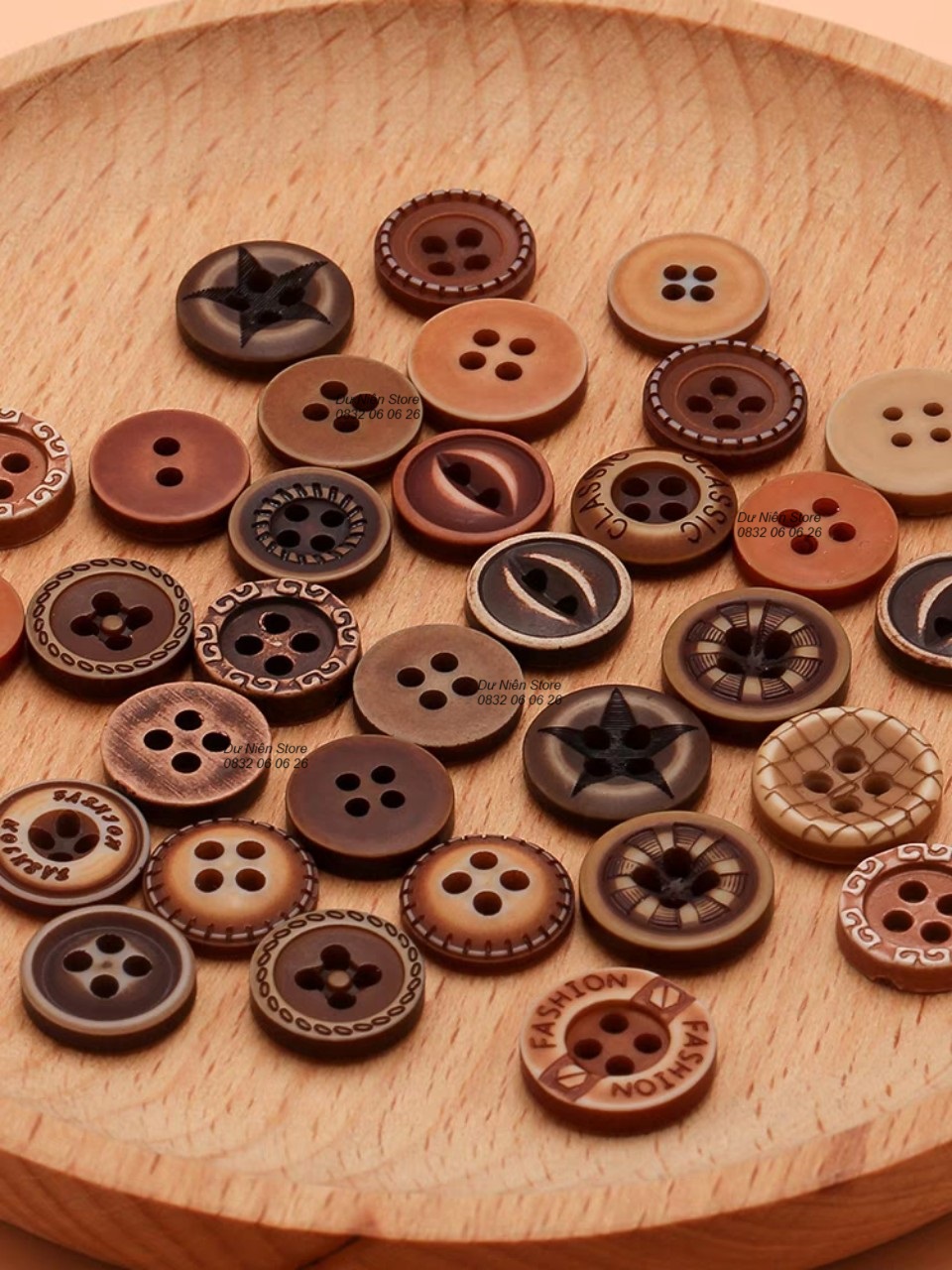 Nút gỗ 12mm phong cách vintage gói 20 nút, 50 nút.