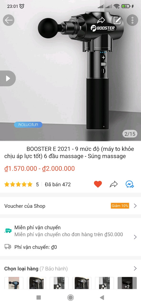 Booster e new 2022 chính hãng - 6 đầu massage - 9 mức độ - súng massage gun thư giãn cơ bắp