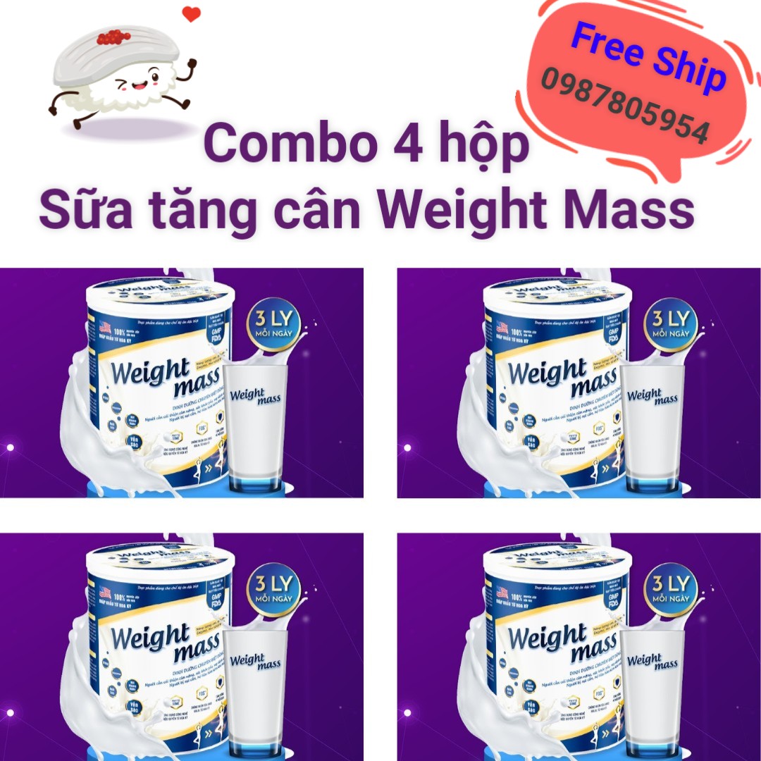 [CHÍNH HÃNG] Combo 4 hộp Sữa Weight Mass hỗ trợ tăng cân cho người gầy, Sữa tăng cân Weight Mass Chí