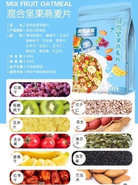Ngũ Cốc Ăn Kiêng Giảm Cân Keto Mix Hoa Quả (XANH 500Gr)