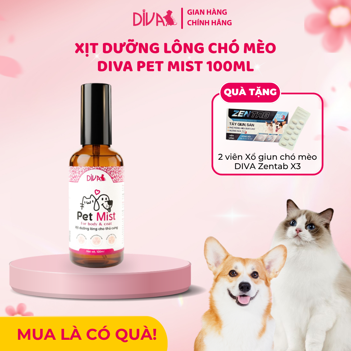 Xịt dưỡng lông chó mèo DIVA Pet Mist 100ml