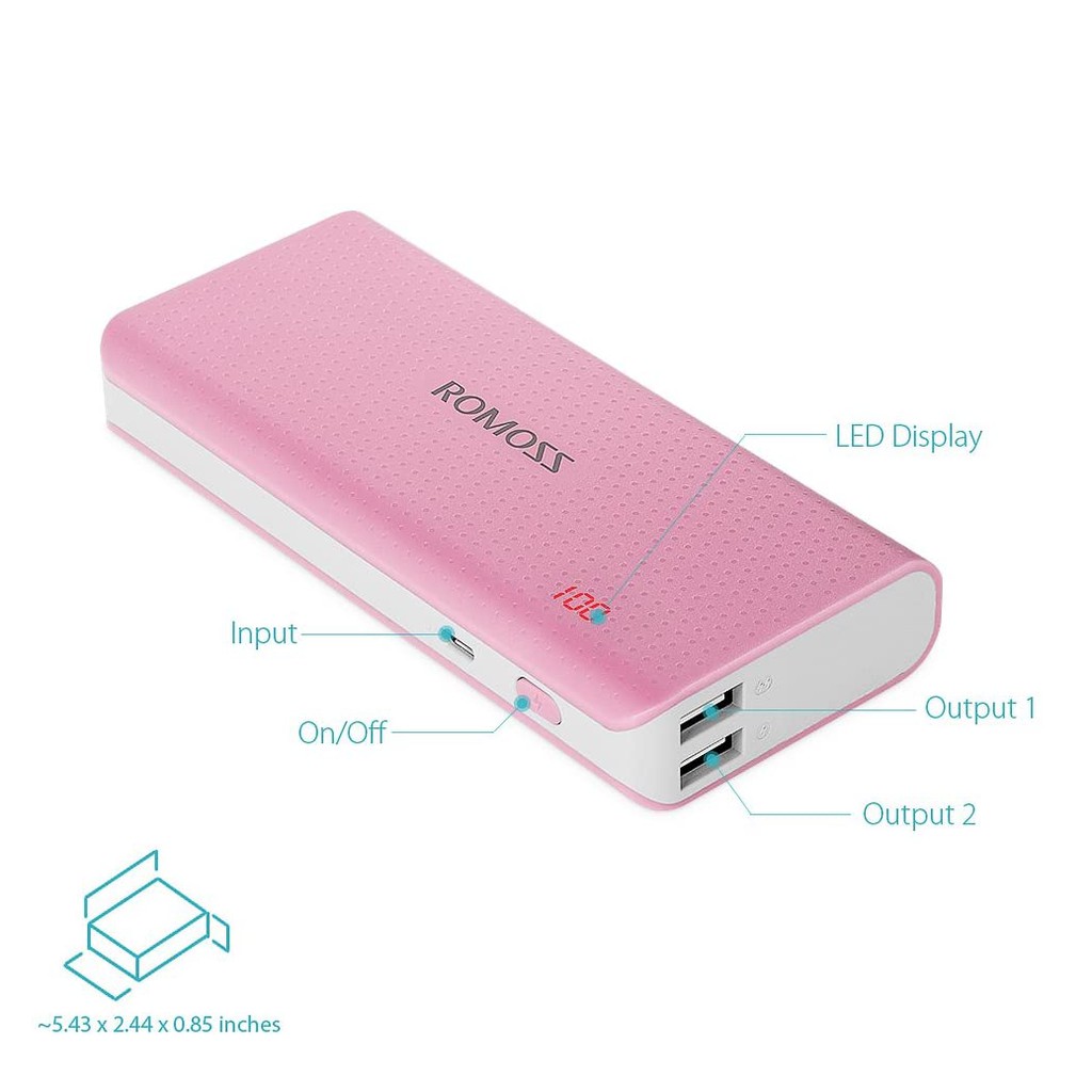Pin sạc dự phòng Romoss Sense 4 LED 10.400mAh nhỏ gọn hiển thị màn hình LED