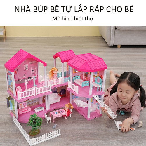 Nhà búp bê cỡ lớn cho bé - đồ chơi lắp ghép ngôi nhà biệt thự búp bê xinh xắn cho bé gái