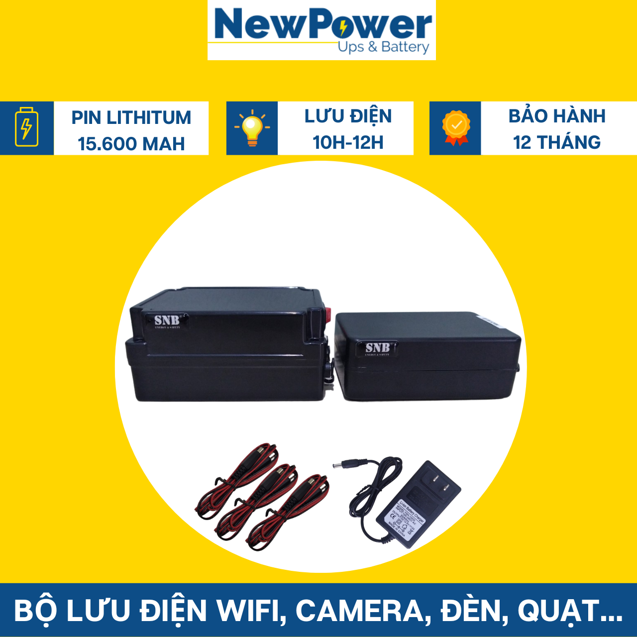 Bộ lưu điện gia đình 15600mah 9v+12v, ups 9v dùng cho camera, wifi,.., mới 100%,bảo hành 12 tháng, xuất xứ vn