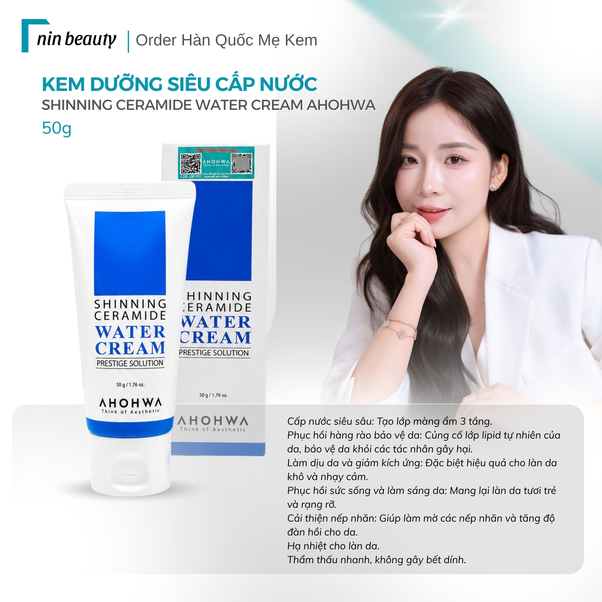 Kem Dưỡng Siêu Cấp Nước Shinning Ceramide Water Cream Ahohwa 50g