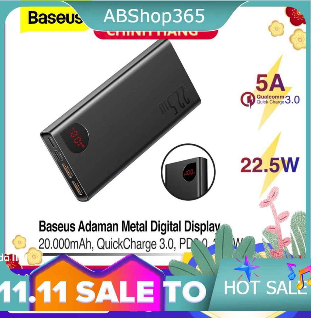 Pin sạc dự phòng pd 3.0 225w quickcharge 3.0 baseus adaman metal digital display dung lượng 10.000mah pd 225w quickcharge 3.0