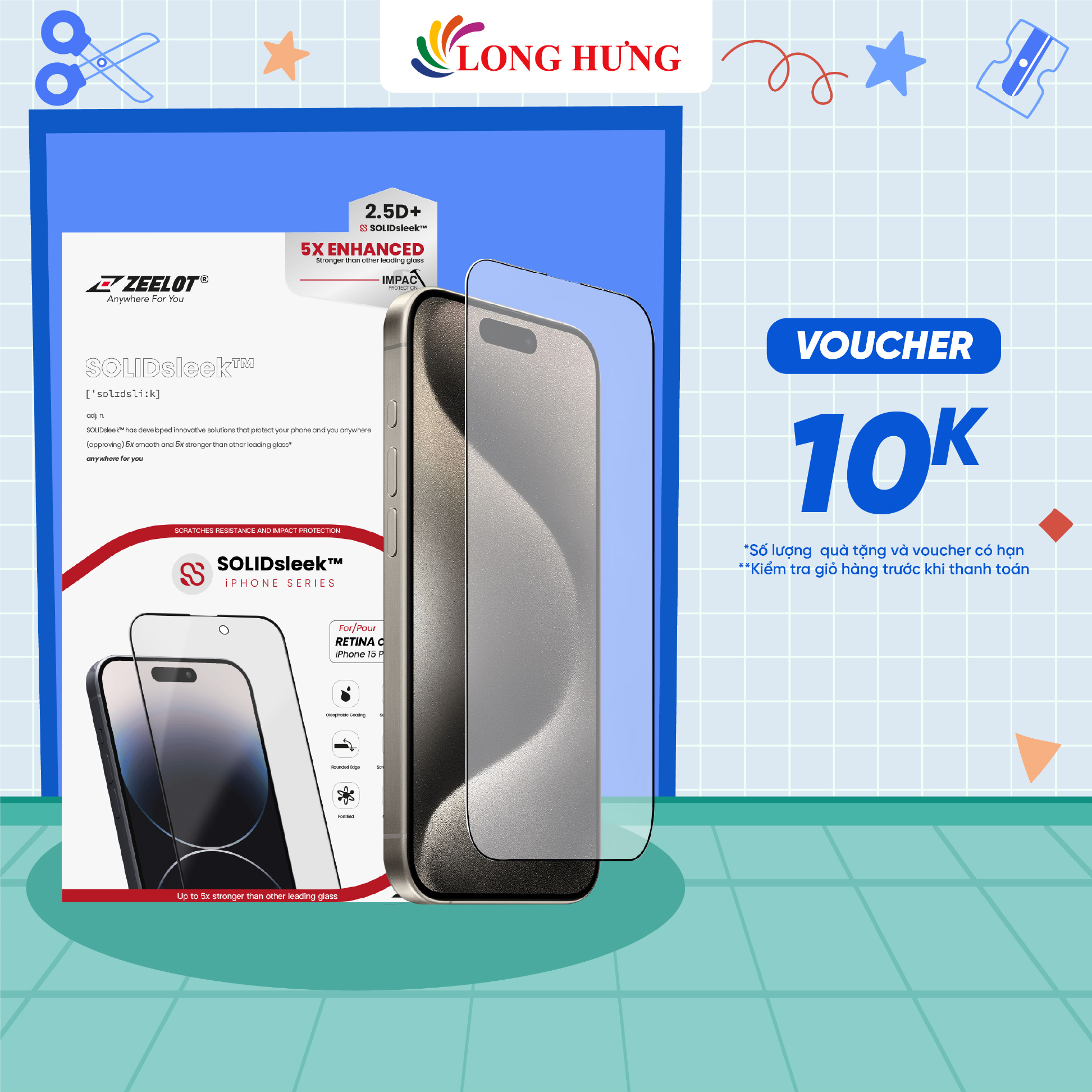 Dán màn hình cường lực Full viền Zeelot dành cho iPhone 15 Pro Max/15 Pro/15 Plus/15/14/13/12/11 - Hàng chính hãng - Chịu lực tốt, bảo vệ màn hình chống va đập