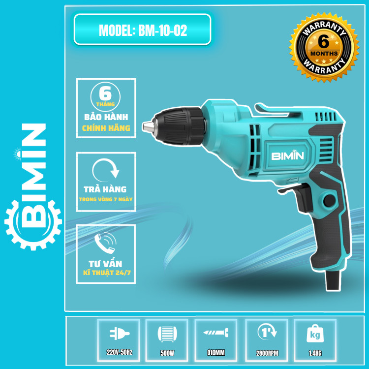 Máy khoan bắt vít cầm tay bimin bm-10-02 đầu 10 ly công suất lớn 500w chính hãng