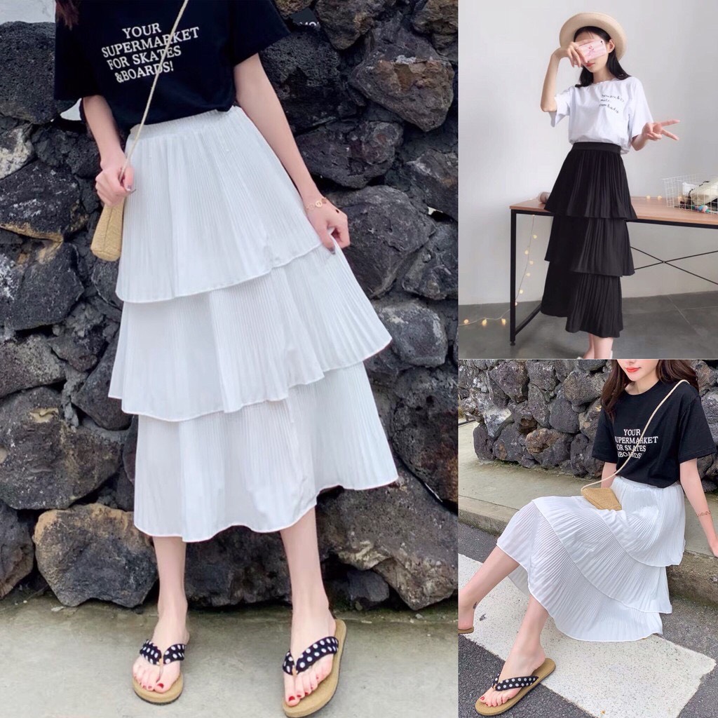 Chân váy dài nhiều tầng dáng midi cực xinh xắn có ảnh thật