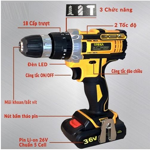 Máy khoan pin Máy khoan bê tông dùng pin UNIKA 36V TẶNG BỘ MŨI KHOAN