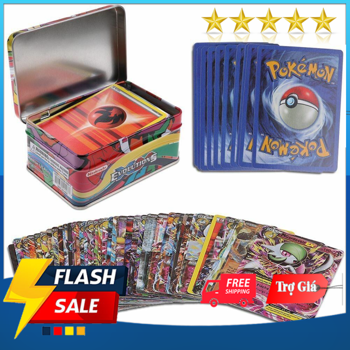 Thẻ pokemon, thẻ bài pokemon hộp sắt 40 lá Tặng kèm 1 thẻ Vip Quà sinh nhật cho bé,quà trung thu-Quà giáng sinh