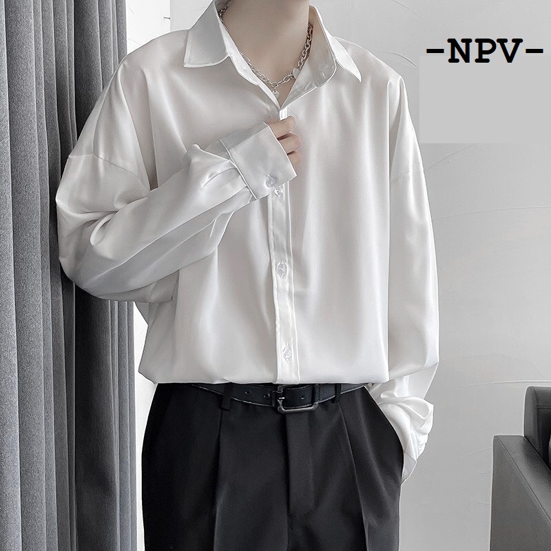 Áo sơ mi nam dài tay NPV cổ bẻ, áo sơ mi trắng vải lụa nến không nhăn không xù