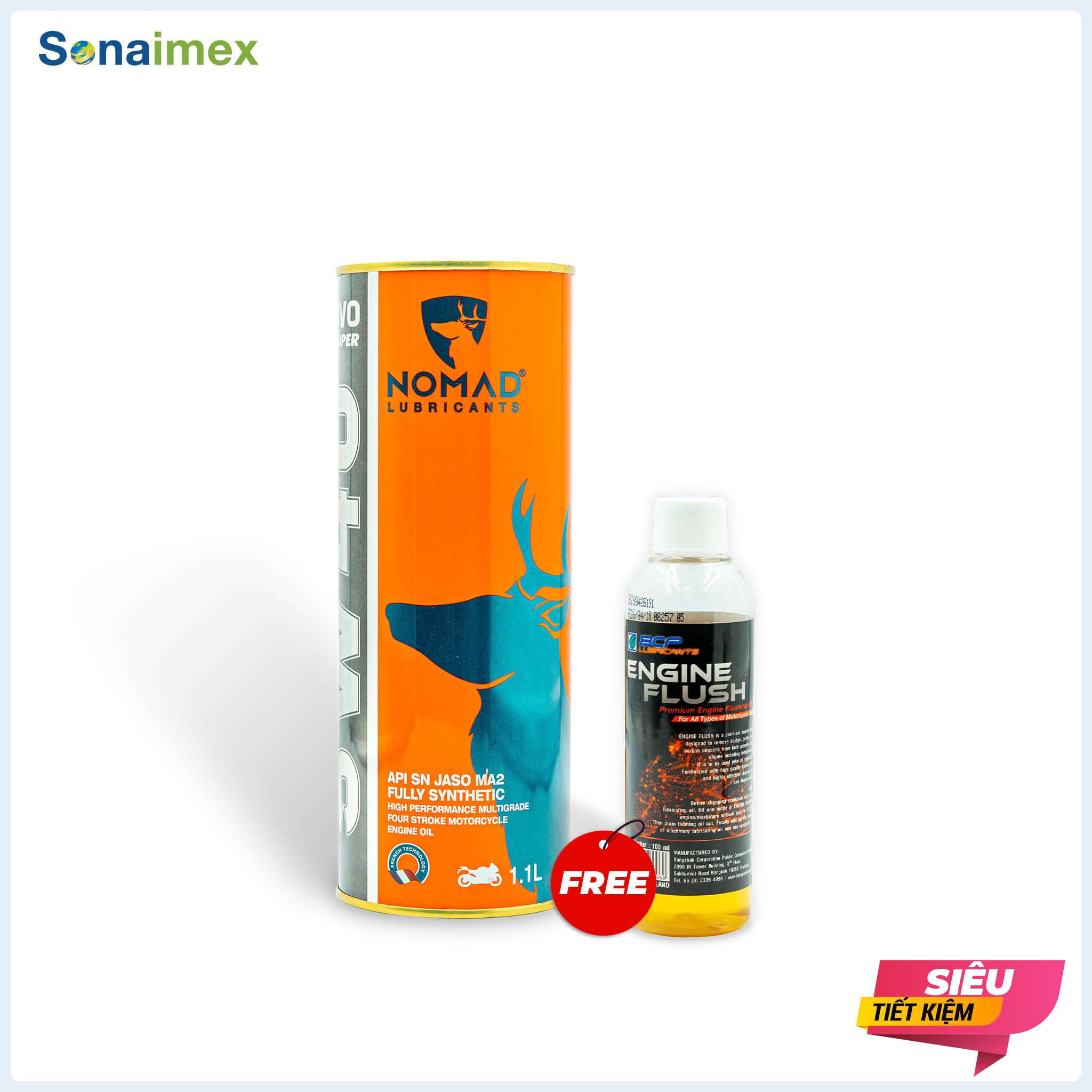 Nhớt Winner, Exciter, Sonic NOMAD 5W40 1 Lít 1 – Nhớt Full Tổng Hợp Toàn Phần Xe Côn Tay Tặng 1 Chai Súc Động Cơ Xe Máy Thái Lan Engine Flush 100mL