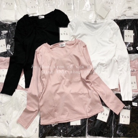 [HCM]Áo Thun Trơn Cổ Tim Tay Dài Basic