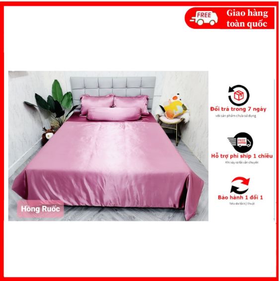 Trọn bộ 5 món phi lụa mịn mát cao cấp hàng loại 1,chăn ga gối phi lụa hàng may, Ảnh thật tế Chăm sóc giấc ngủ