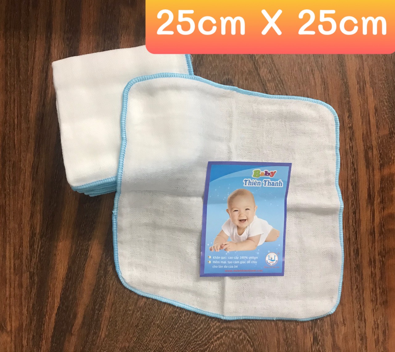 Combo 10 khăn gạc (sữa,mùng) khổ 25x25 ,4 lớp ,100% cotton ,thương hiệu THIÊN THANH , ảnh thật , bảo đảm giao đúng hàng