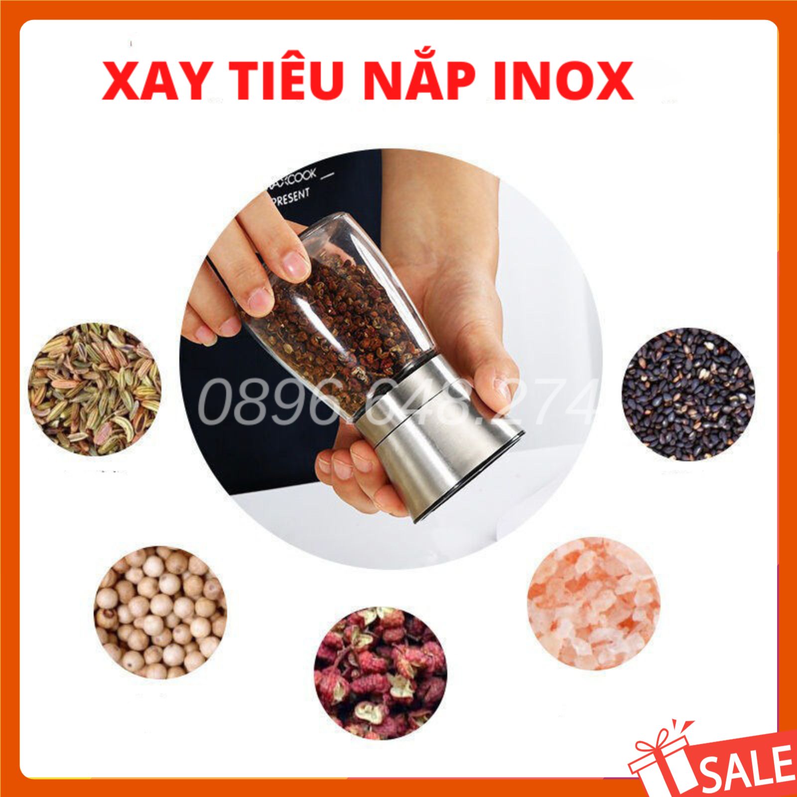 Dụng Cụ Xay Tiêu Cầm Tay Inox – Lọ Xay Tiêu, Xay Hạt Khô Mini Nắp Inox 304 Dễ Sử Dụng