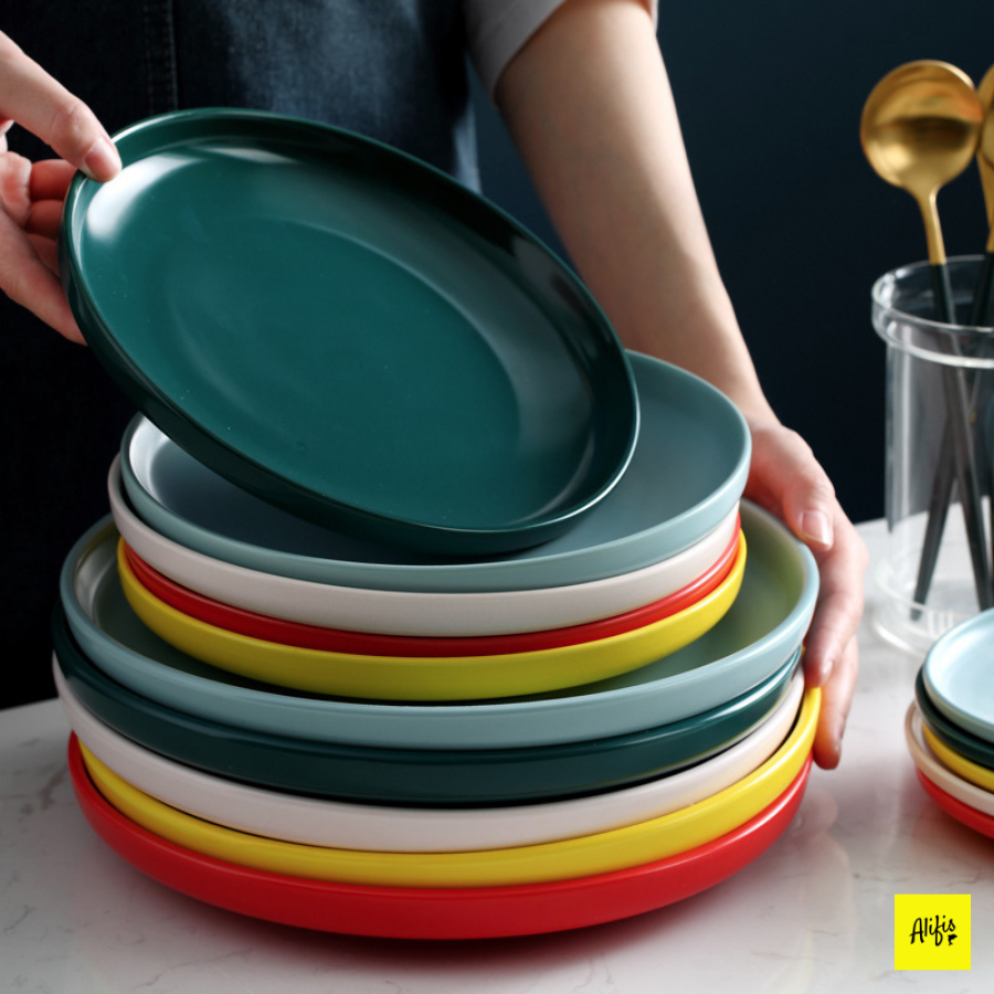 Đĩa sứ, đĩa decor loại trơn Macaron cao cấp nhiều màu sắc – 6, 8 inch & 10 inch phong cách Bắc Âu