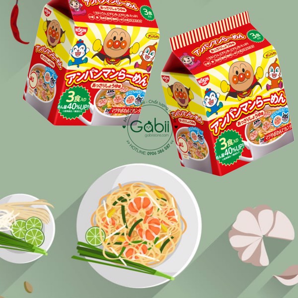 [HCM][BÉ 12 THÁNG] MÌ ĂN LIỀN ANPANMAN RAMEN GÀ TRỨNG HÀNH TÂY TÚI 3 GÓI 30GR - GABII STORE