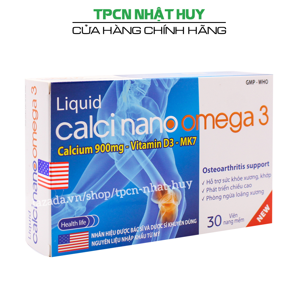 Viên uống bổ sung canxi Liquid Calci Nano Omega 3 giúp xương chắc khỏe, ngừa loãng xương - Hộp 30 viên