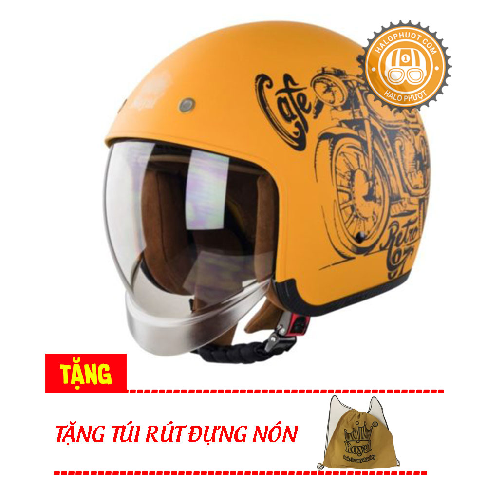 Nón bảo hiểm 3/4 kính âm Royal M139 V7 Vàng Cam Nhám (Tặng balo rút) (Bảo hành trọn đời)