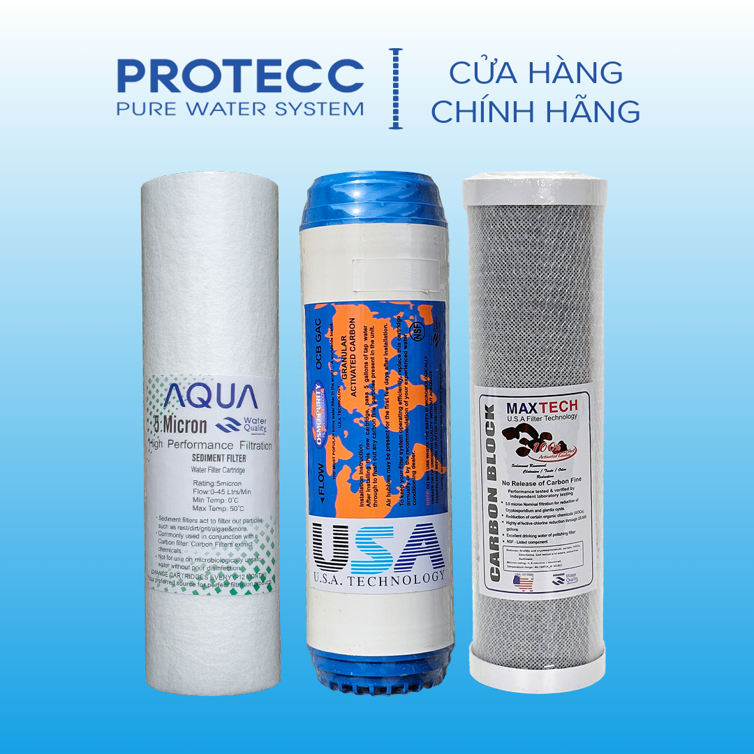 Bộ 3 Lõi Lọc Thô 1,2,3 AQUA 10 Inch Loại Tốt Dùng Cho Mọi Dòng Máy Lọc Nước