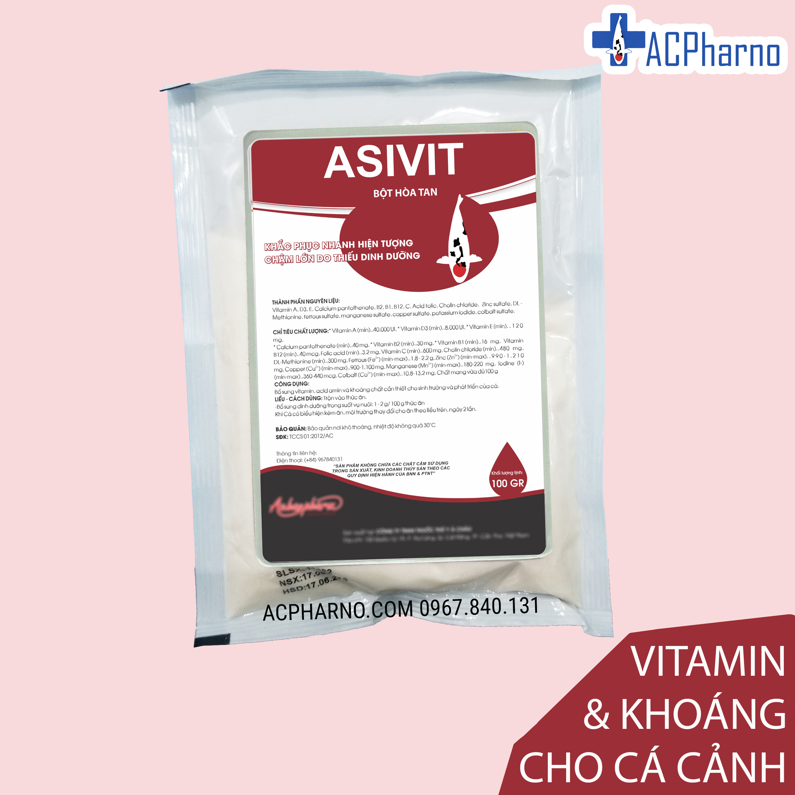 [HCM]Vitamin và khoáng chất cho cá koi ( cá rồng cá vàng bảy màu cá cảnh ) Asivit 100gr Tăng đề kháng khắc phục chậm lớn