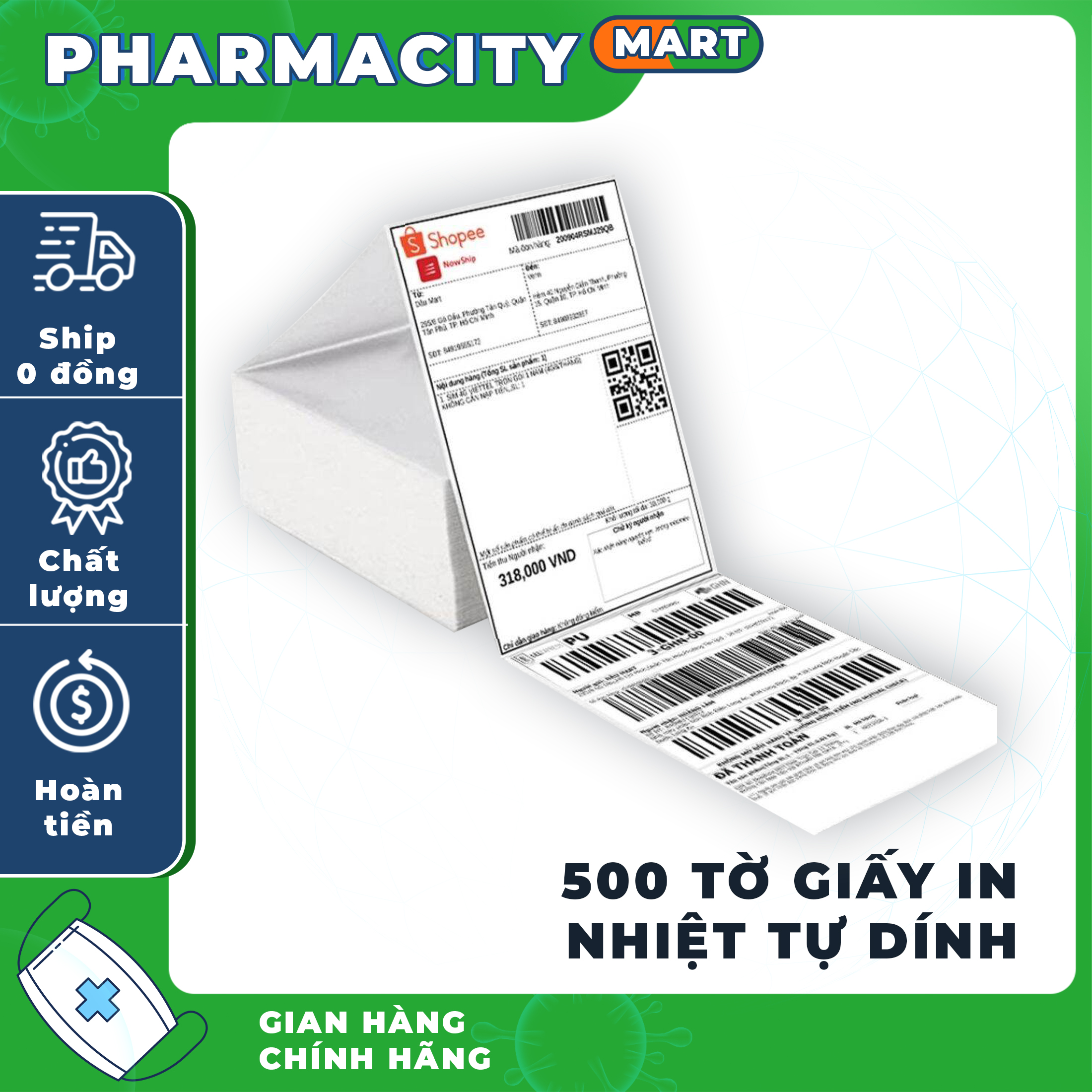 Giấy In Nhiệt Tự Dính Dạng Tập 500 Tờ 100x150 - CÓ SẴN LỚP DÁN - In tem vận chuyển sàn TMĐT cho máy in nhiệt.