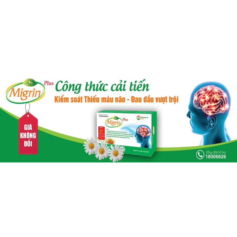 Migrin plus: tăng cường tuần hoàn não, giảm đau nửa đầu, thiếu máu não.