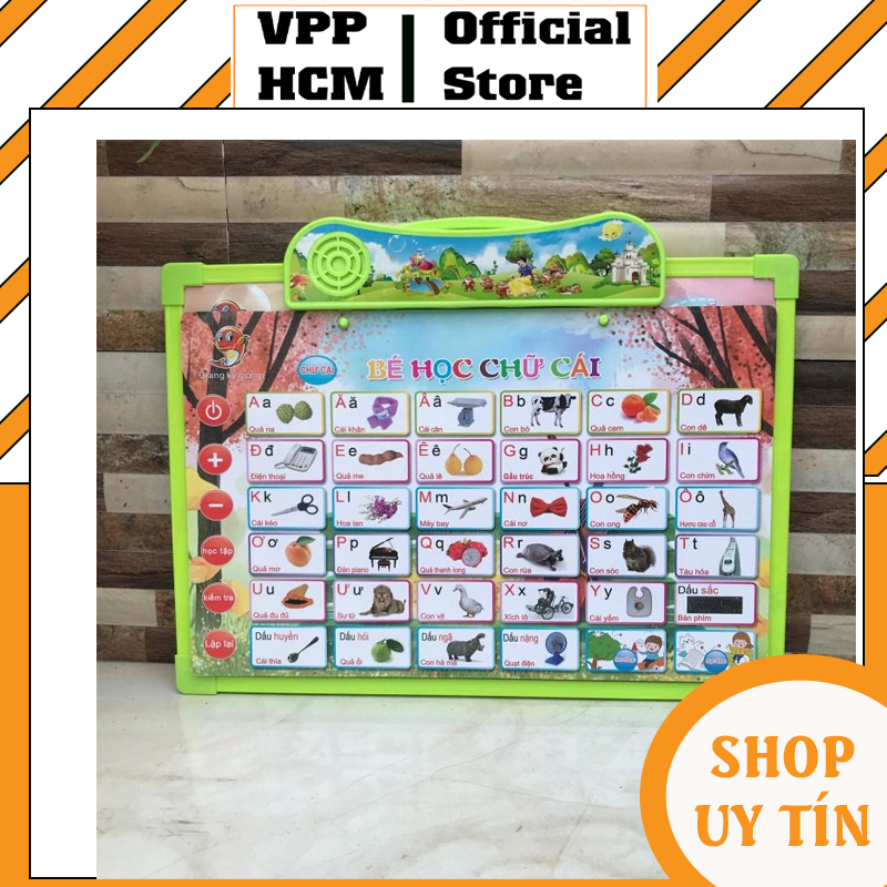 Bảng chữ cái phát âm thanh, gồm 11 mặt chủ đề dùng để học chữ cái cho bé tiếng song ngữ Anh Việt