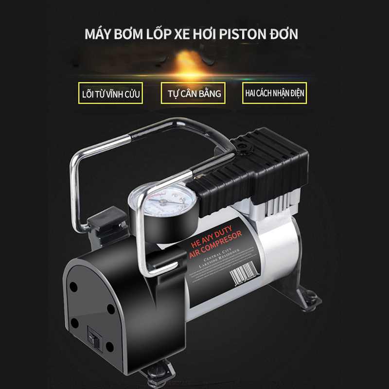 Máy bơm lốp xe hơi; Máy bơm điện mini xách tay đa năng 12V; Máy bơm xi lanh đơn kim loại dành cho xe hơi