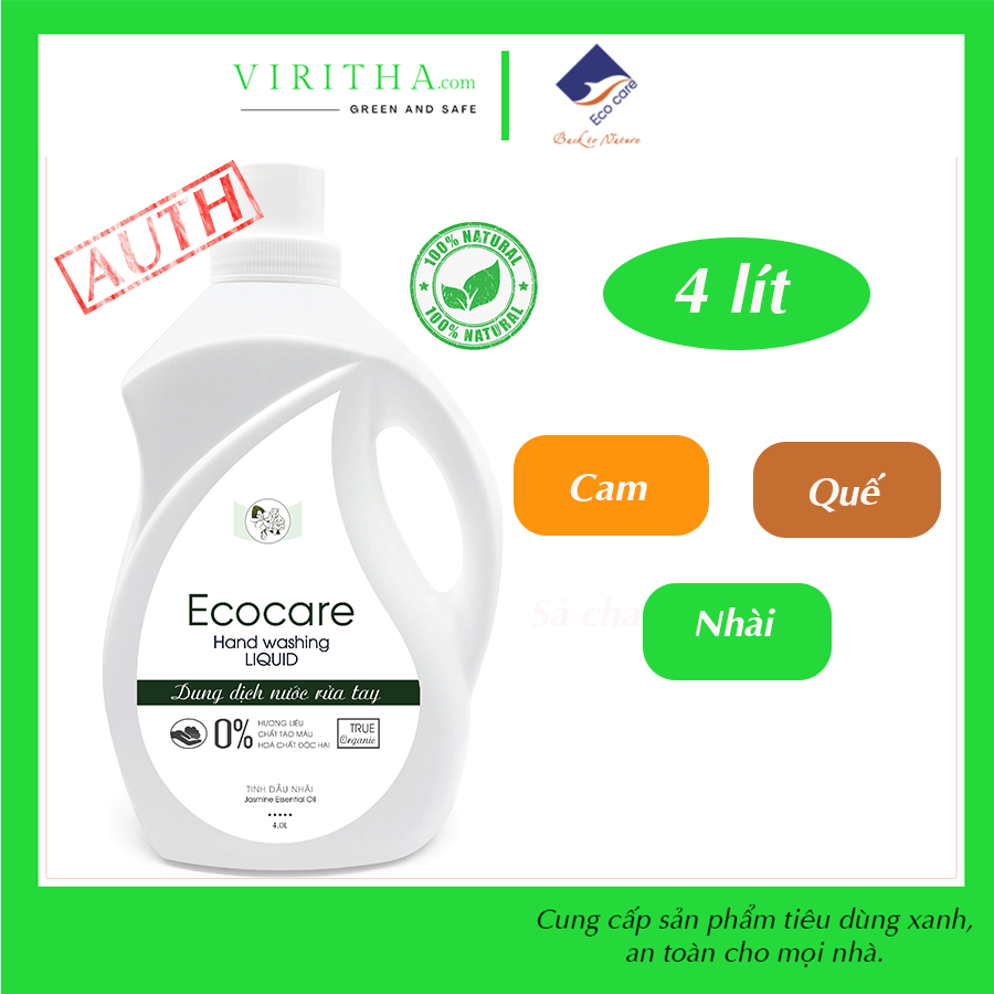 Nước rửa tay hữu cơ diệt khuẩn dạng bọt Ecocare chai refill 4L
