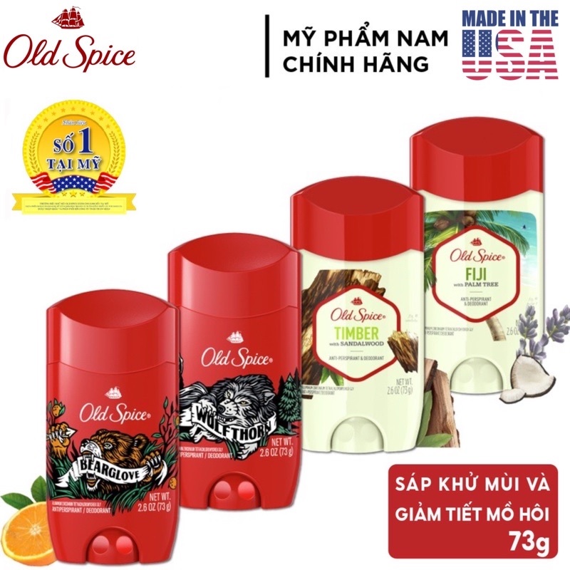 [USA] 1 chai Lăn sáp khử mùi nam Old Spice 73g (sáp trắng) Bearglove | Timber | Fiji | Wolfthorn | Hawkridge | Swagger Ultimate - Mỹ